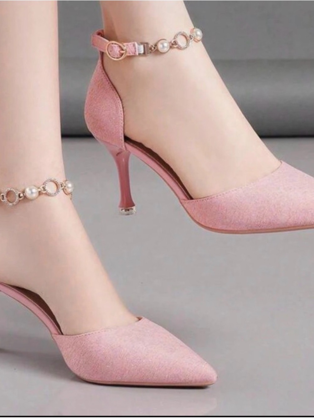 Elegant Pink Pointed-Toe Ankle Strap Heels